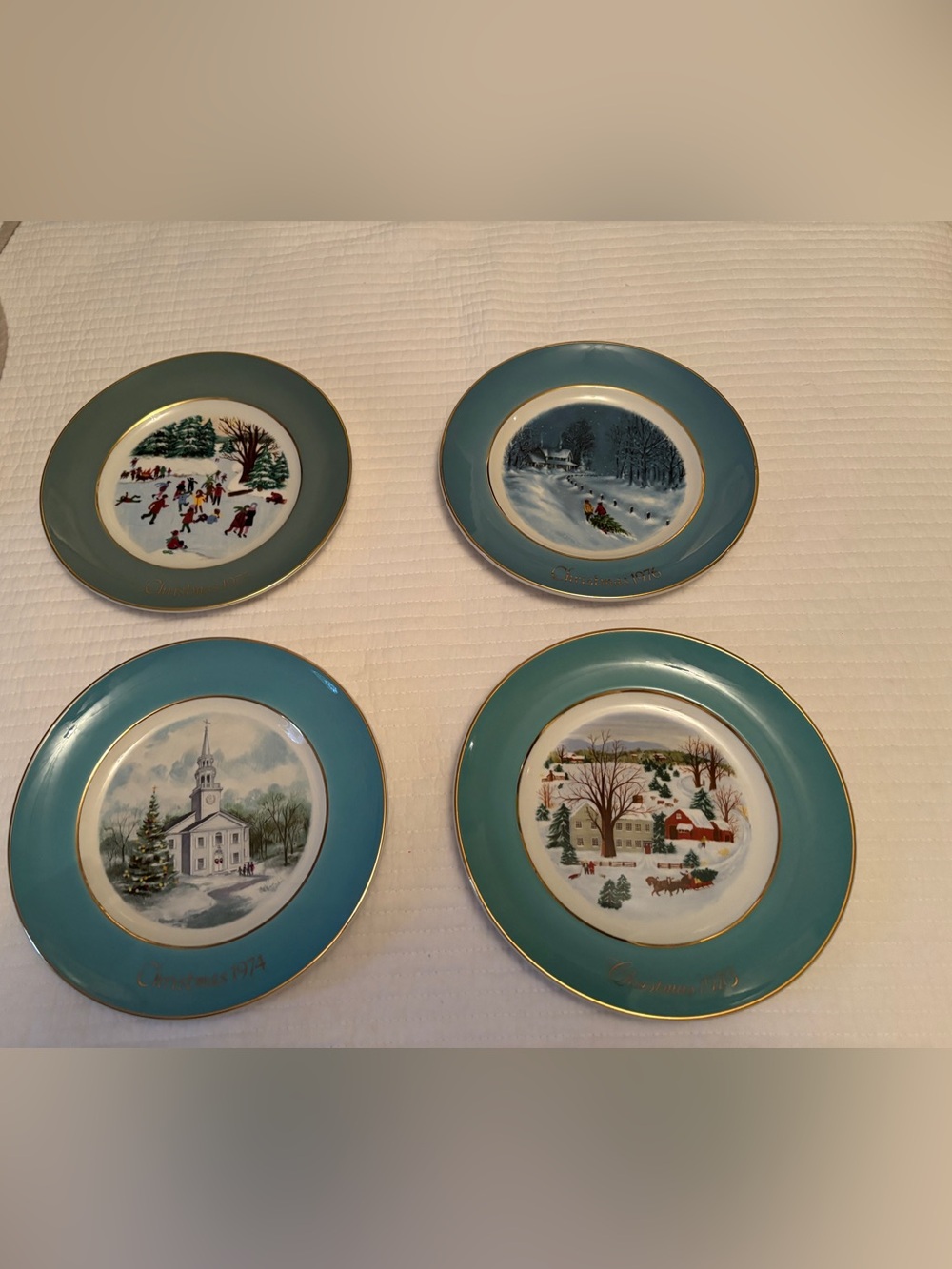 Avon dated Christmas plate collection set of 4.  1973, 1974, 1975 & 1976.